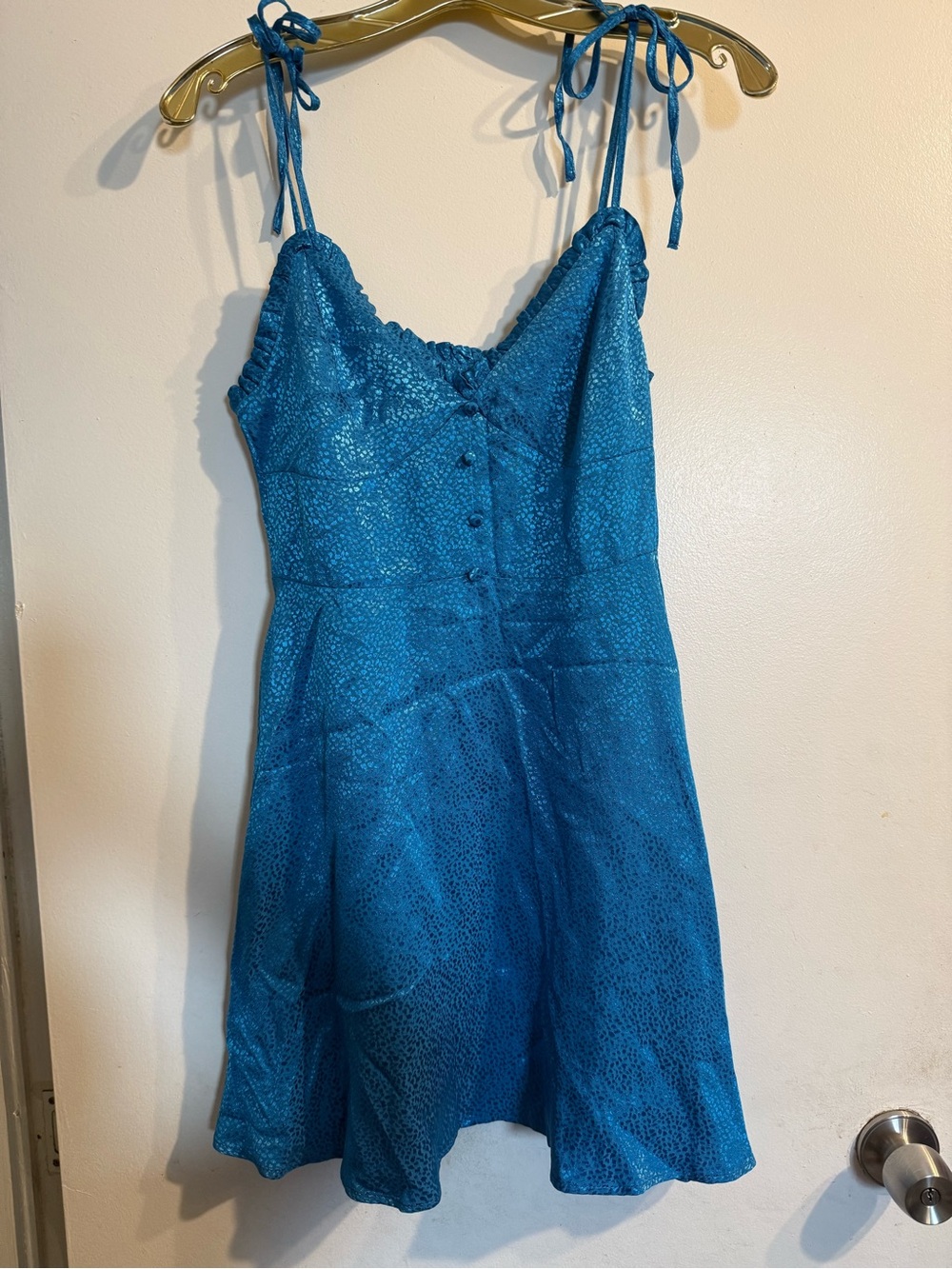 Zara Teal Textured Dress with Tie Straps